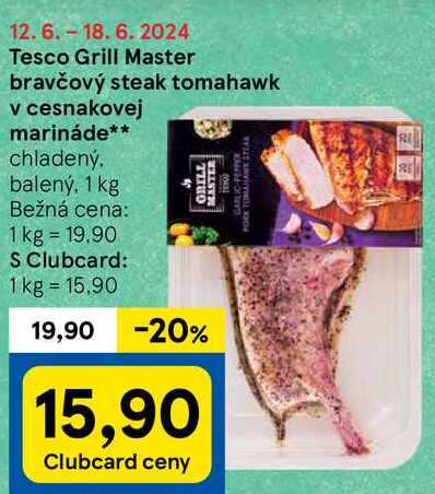 Tesco Grill Master bravčový steak tomahawk v cesnakovej marináde, 1 kg
