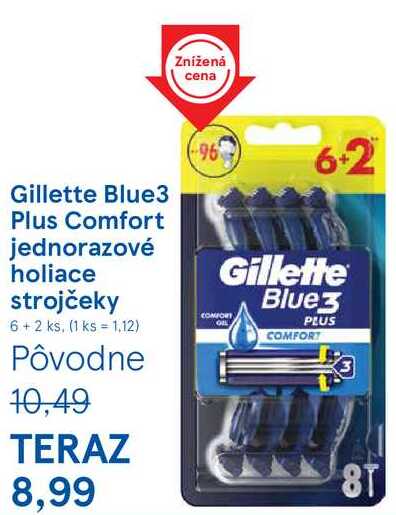 Gillette Blue3 Plus Comfort jednorazové holiace strojčeky, 6+2 ks