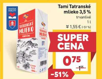 Tami Tatranské mlieko 3,5% trvanlivé 1L