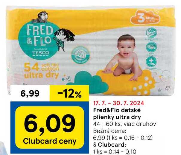 Fred&Flo detské plienky ultra dry, 44-60 ks v akcii