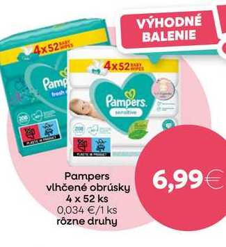 Pampers vlhčené obrúsky 4 x 52 ks