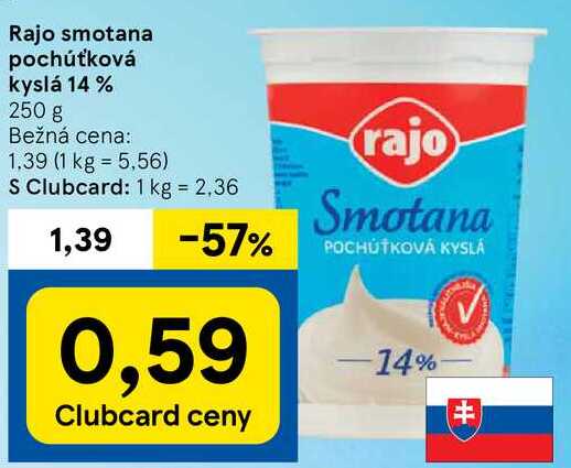 Rajo smotana pochúťková kyslá 14 %, 250 g 