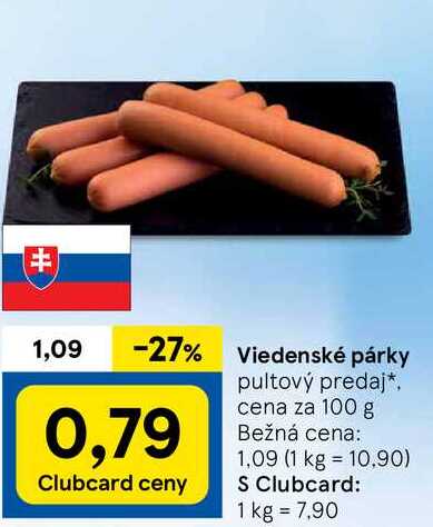 Viedenské párky, cena za 100 g