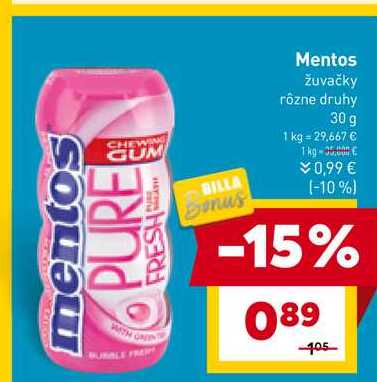 Mentos žuvačky rôzne druhy 30 g