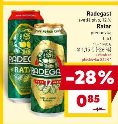 Radegast svetlé pivo, 12% 0.5l plech