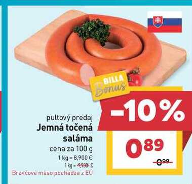 Jemná točená saláma cena za 100 g