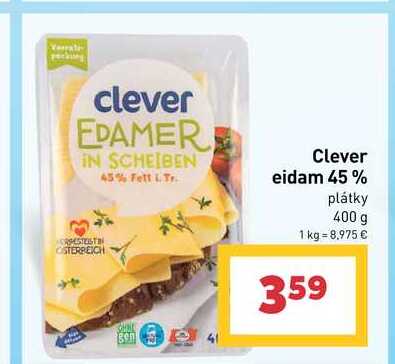 Clever eidam 45% plátky 400 g