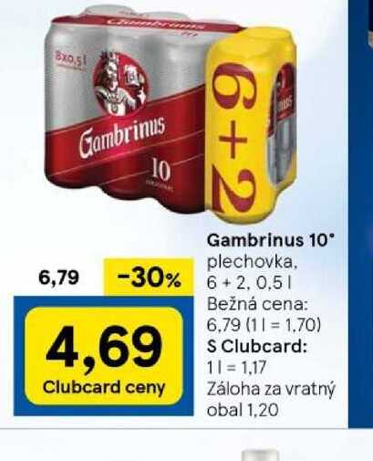 Gambrinus Plná 12 pivo ležiak svetlý 500 ml Plechovka 0.5l 6+2ks