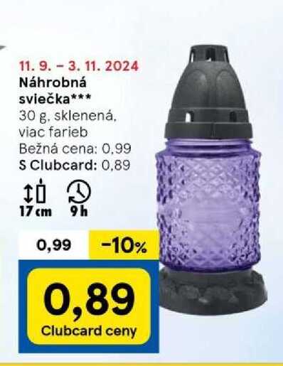 Náhrobná sviečka 30 g, sklenená, viac farieb 