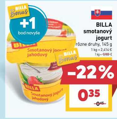 BILLA smotanový jogurt rôzne druhy, 145 g 