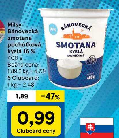 Milsy Bánovecká smotana pochúťková kyslá 16%, 400 g  v akcii