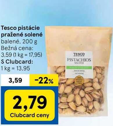 Tesco pistácie pražené solené, 200 g