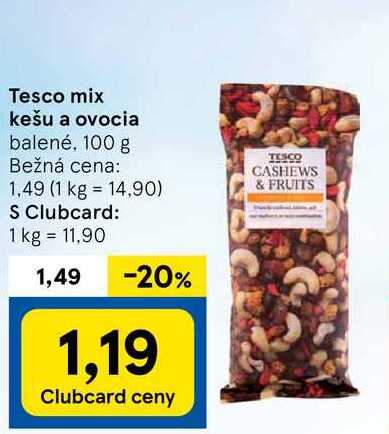 Tesco mix kešu a ovocia, 100 g 