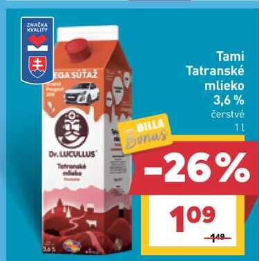 Tami Tatranské mlieko 3,6% čerstvé 1l