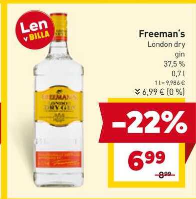 Freeman's London dry gin 37,5% 0,7l v akcii