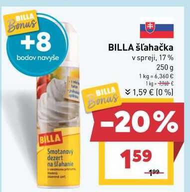 BILLA šľahačka v spreji, 17% 250 g