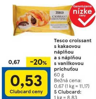 Tesco croissant s kakaovou náplňou a s náplňou s vanilkovou príchuťou, 60 g 