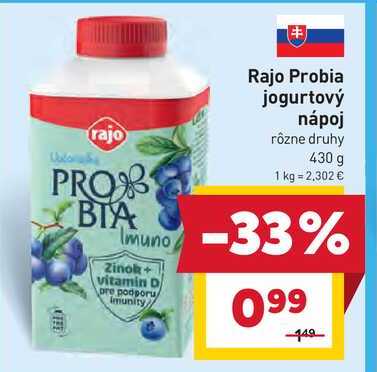 Rajo Probia jogurtový nápoj rôzne druhy 430 g v akcii