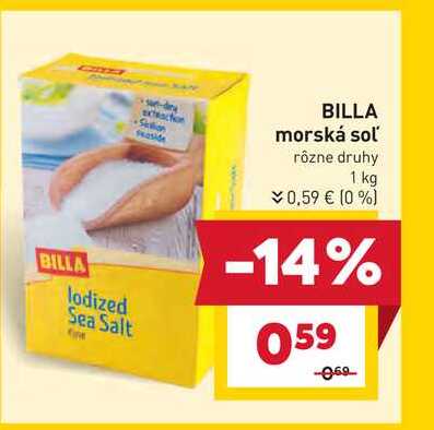 BILLA morská soľ rôzne druhy 1 kg  v akcii