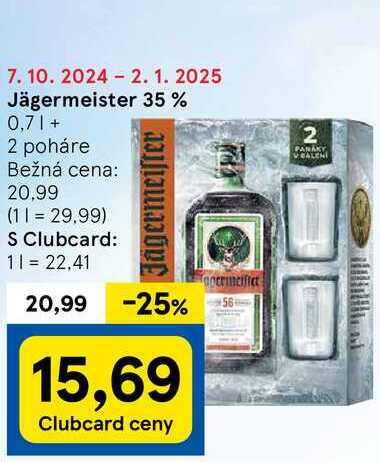 Jägermeister 35 %, 0,7 l + 2 poháre v akcii