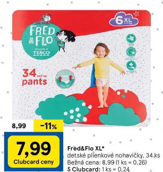 Fred& Flo XL detské plienkové nohavičky, 34 ks 