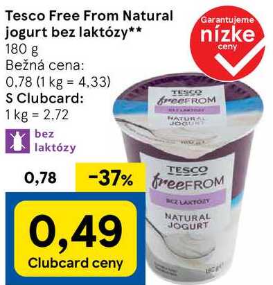 Tesco Free From Natural jogurt bez laktózy, 180 g