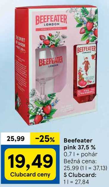 Beefeater pink 37,5 %, 0,7 l + pohár