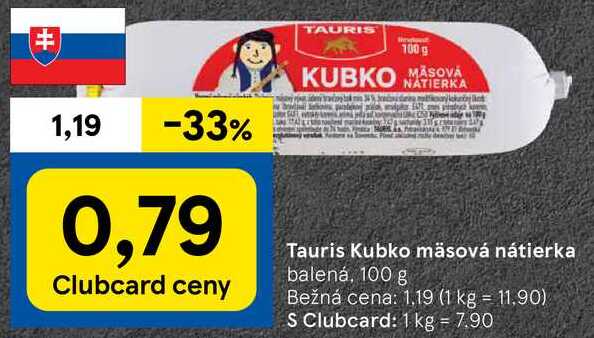 Tauris Kubko mäsová nátierka, 100 g