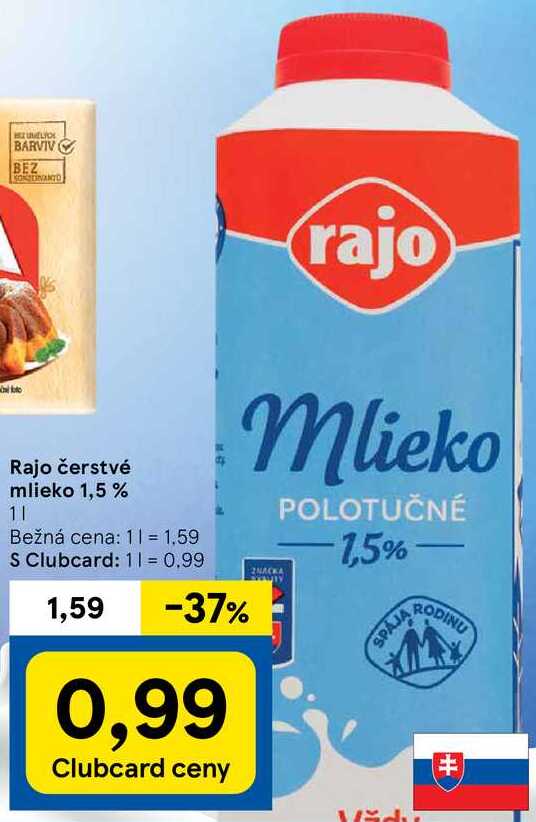 Rajo čerstvé mlieko 1,5 %, 1 l