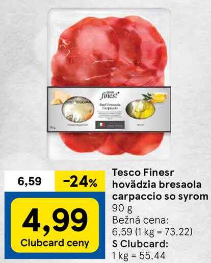 Tesco Finesr hovädzia bresaola carpaccio so syrom, 90 g 