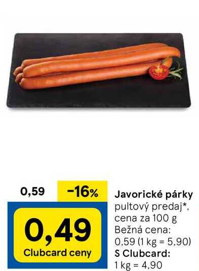 Javorické párky, cena za 100 g