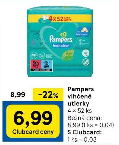 Pampers vlhčené utierky, 4x 52 ks 