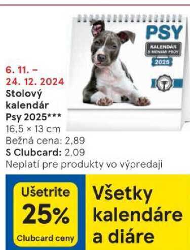 Stolový kalendár Psy 2025