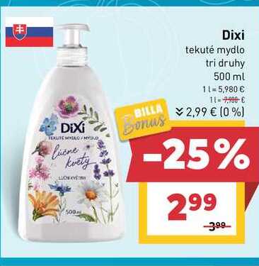 Dixi tekuté mydlo tri druhy 500 ml 