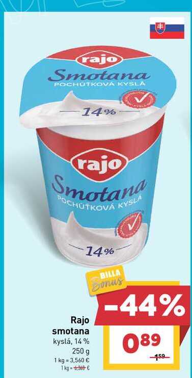 Rajo smotana kyslá, 14% 250 g