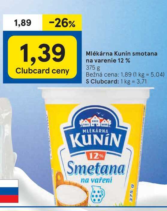 Mlékárna Kunín smotana na varenie 12 % 375 g v akcii