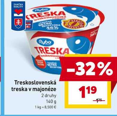 Treskoslovenská treska v majonéze 2 druhy 140 g 