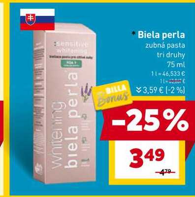 Biela perla zubná pasta tri druhy 75 ml