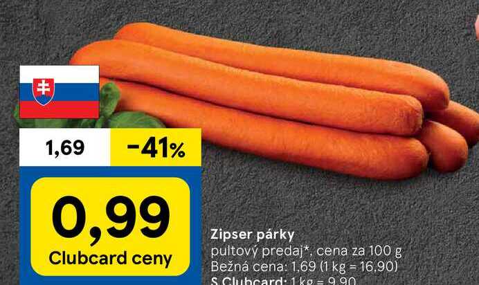 Zipser párky pultový predaj, cena za 100 g