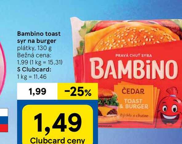 Bambino toast syr na burger plátky, 130 g 