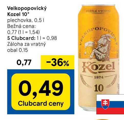 Velkopopovický Kozel 10° plechovka, 0,5l v akcii