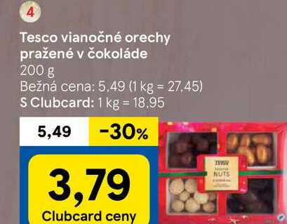 Tesco vianočné orechy pražené v čokoláde 200 g 