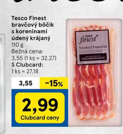 Tesco Finest bravčový bôčik s koreninami údený krájaný 110 g 