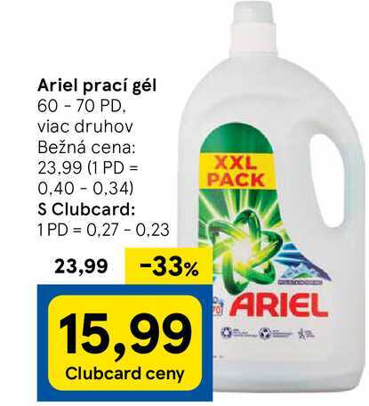 Ariel prací gél 60-70 PD viac druhov