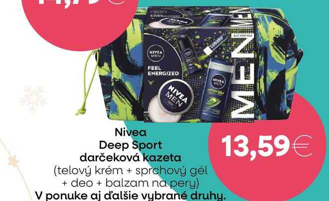 Nivea Deep Sport darčeková kazeta (telový krém + sprchový gél +deo + balzam na pery) 