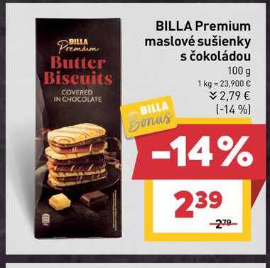 BILLA Premium maslové sušienky s čokoládou 100 g 