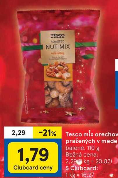 Tesco mix orechov pražených v mede balené, 110 g