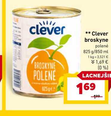 Clever broskyne polené 825 g/850 ml 