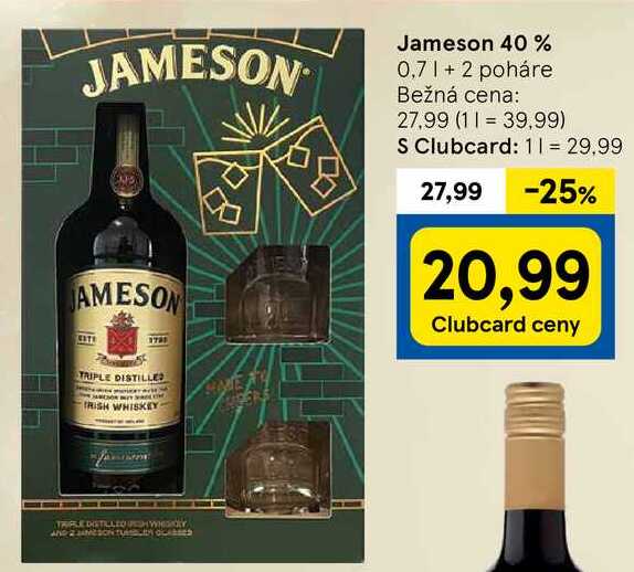 Jameson 40 %, 0,7 l + 2 poháre 