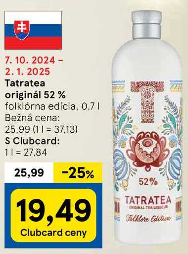 Tatratea originál 52%, 0,7 l